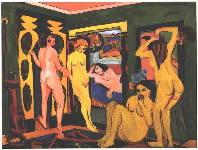 Ernst Ludwig Kirchner Bathing women in a room Sweden oil painting art